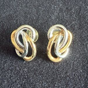 Vintage Gold Tone Knot Earrings Swirl Pierced Stud 1.25 Inch Tall Oval